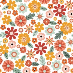 Vector flower pattern. Seamless botanic texture, detailed flowers illustrations. Spring floral background