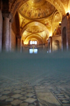 Flood water damages St Mark's San Marco church, Venice
