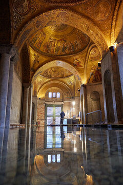 Flood water damages St Mark's San Marco church, Venice