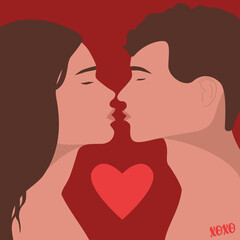 Romantic Couple Kissing. Valentines day. Couple in love. Man and women try to kiss. Portrait of people. Relationship. Xoxo Vector