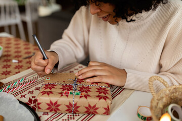 Greeting card on Christmas gift