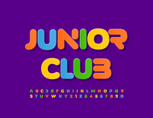 Vector colorful logo Junior Club with bright abstract Font. Alphabet Letters and Numbers set for Kids - obrazy, fototapety, plakaty