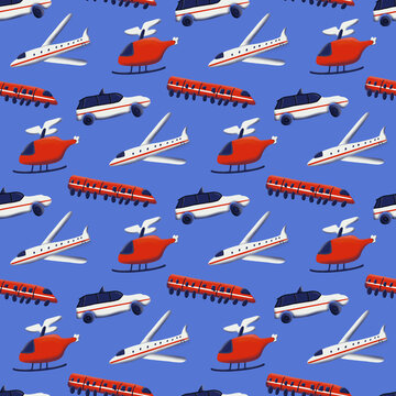Seamless pattern with the image of transport. For children.