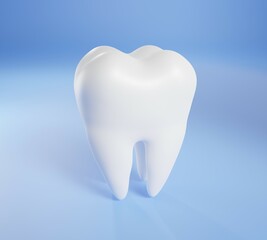 Dental tooth model on a blue background. Concept of dental examination and dental hygiene. 3d rendering