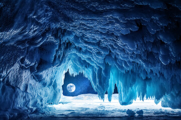 Ice cave. Winter landscape. Lake Baikal.