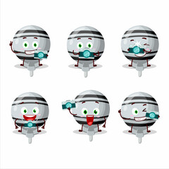 Photographer profession emoticon with white lolipop wrapped cartoon character