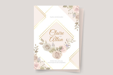 Wedding invitation template set with floral and leaves decoration