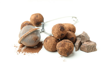 Concept of sweets with truffles on white background