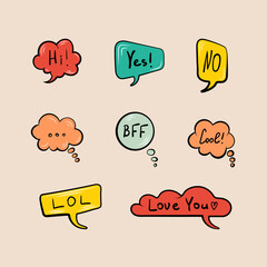 Set of Speech Bubbles, Flat Design Elements Set, Word Frames, Colorful Talk Bubbles.