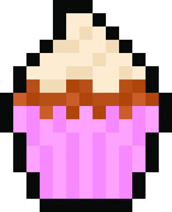 Pixel 8 bit gaming cup cake - vector, isolated