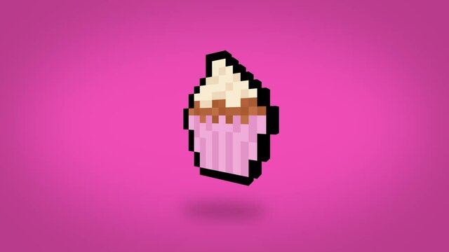 Rotating pixel 8 bit cup cake - with alpha channel