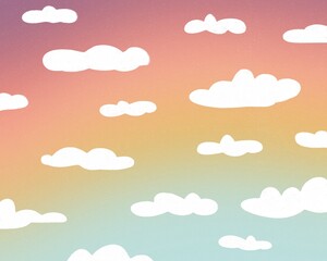 Rainbow sky and white clouds illustration