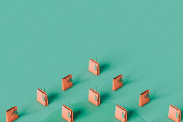 shopping bags in different positions with copy space. 3D