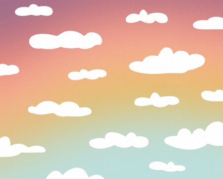 Fototapeta Rainbow sky and white clouds illustration
