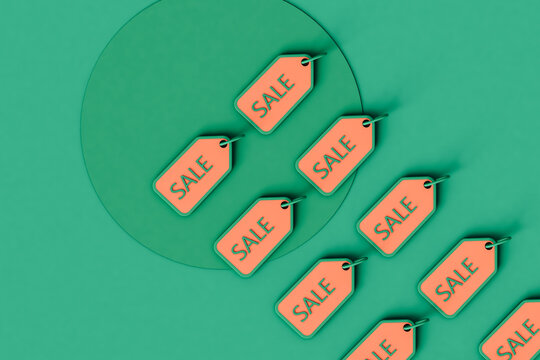 top-down view of pink Sale tags with copy space