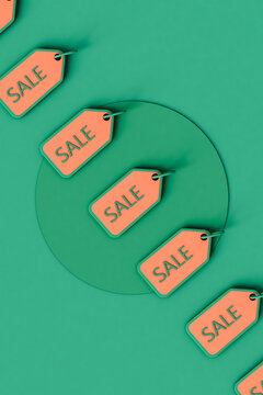 Sale tags  in a row with a circular green design