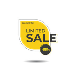 Yellow tag template with limited sale offer for purchase 55 off, with stroke and elements.