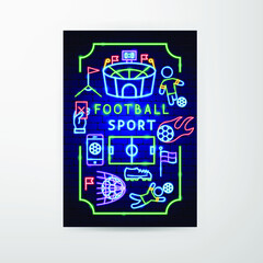 Football Sport Neon Flyer. Vector Illustration of Soccer Promotion.