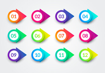 Vector Illustration Colorful Bullet Point Set 1 To 12