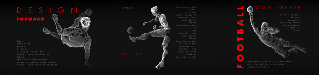 A set of football, soccer players drawing by white lines with text on dark-gray background © Archreactor
