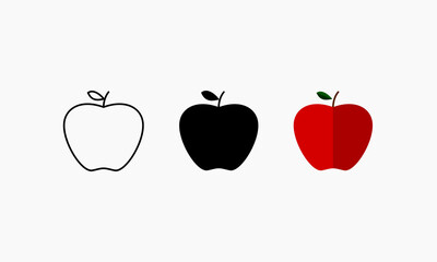 Apple Icon of 3 Types : White Outline, Black Solid and Color Flat. Illustration Vector Sign Symbol 