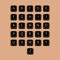 Alphabet on Keyboard Button Icons Set Isolated on Brown Background, Sign, Symbol of Vector Illustration