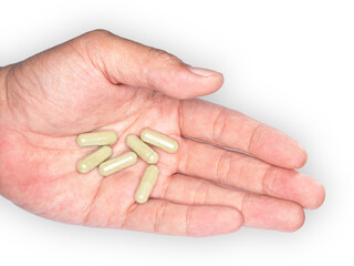 Andrographis paniculata capsules on hand