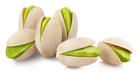 Delicious pistachios, isolated on white background