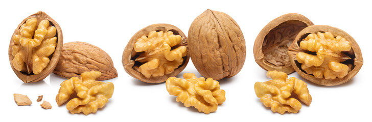 Delicious walnuts collection, isolated on white background