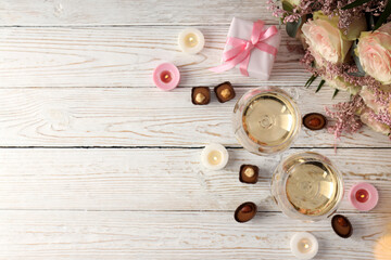 Fototapeta na wymiar Happy Valentine day composition on white wooden background