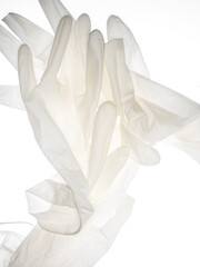 Used latex glove transparent on white background