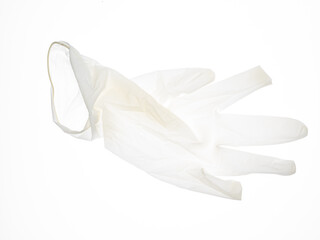 Used latex glove transparent on white background