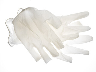 Used latex glove transparent on white background