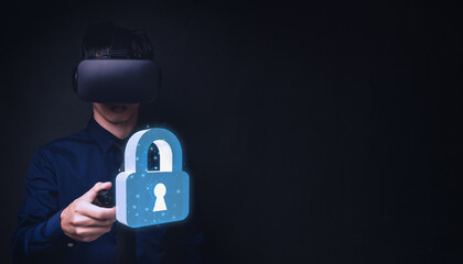 VR glasses virtual Global Show padlock for security information metaverse