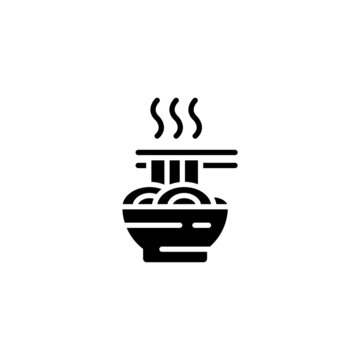 noodle icon designed in solid black style and glyph style in food and drink icon category