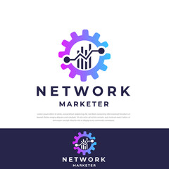Colored gear network technology design logo.business logo template concept illustration,emblem,design elements