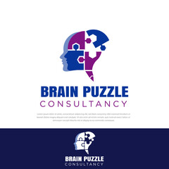 Brain logo pencil puzzle human head illustration, design template, symbol, brain icon