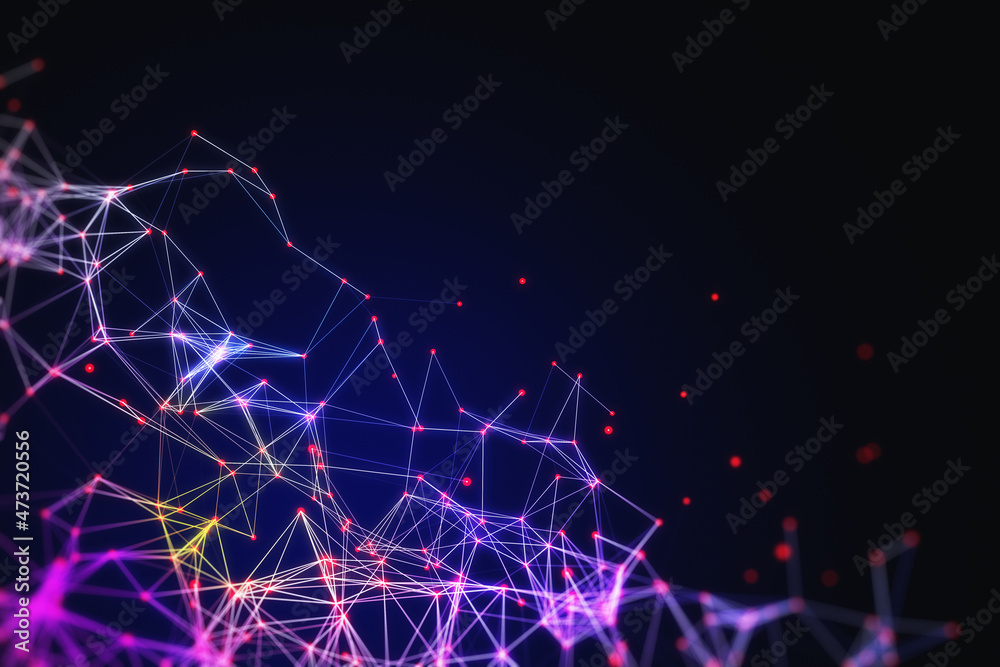 Aufkleber Abstract digital polygonal wave on dark background with mock up place. Technology and design concept. 3D Rendering.