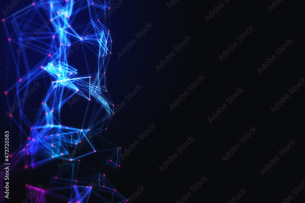 Aufkleber Creative digital polygonal wave on dark backdrop with mock up place. Technology and design concept. 3D Rendering.
