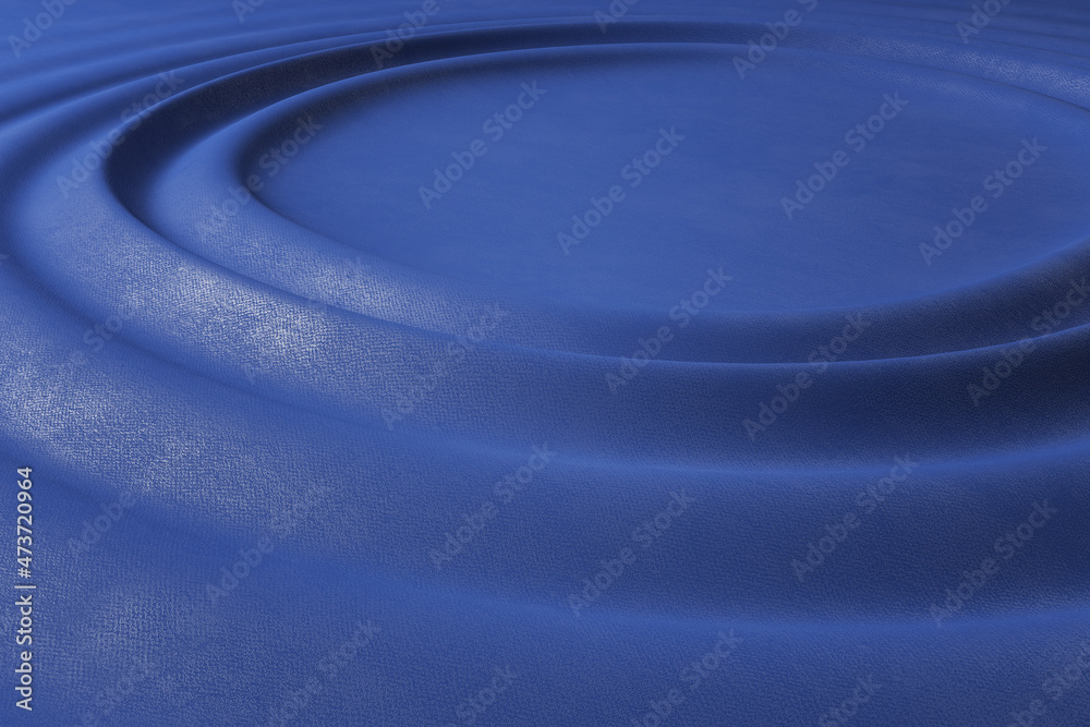Poster Side view of creative blue leather circle background with mock up place for product. Presentation and design concept. 3D Rendering.