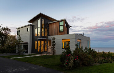 Sunset at Luxury Waterfront Modern Home