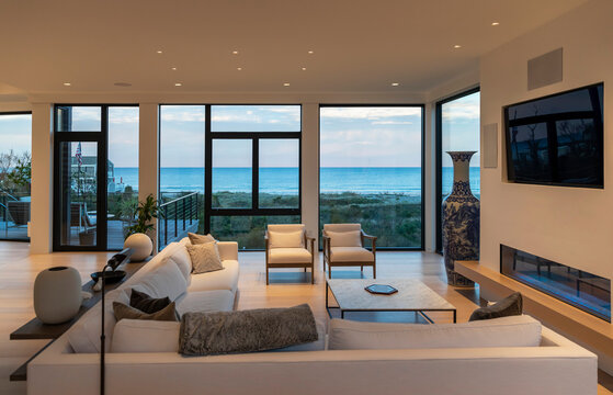 Living Room Luxury Waterfront Modern Home 