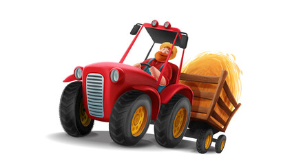 Fototapeta na wymiar farmer drives tractor illustrated