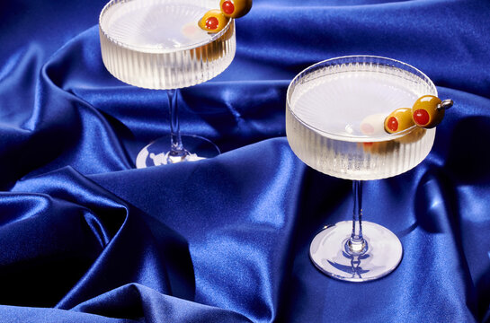 Classic Martini on Blue Fabric  