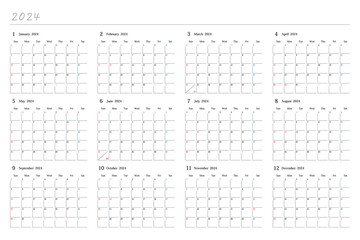 2024年日本の年間カレンダー