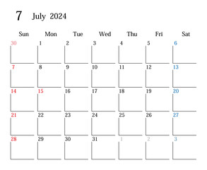 2024年7月、日本のカレンダー	