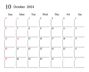 2024年10月、日本のカレンダー	
