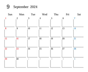 2024年9月、日本のカレンダー	