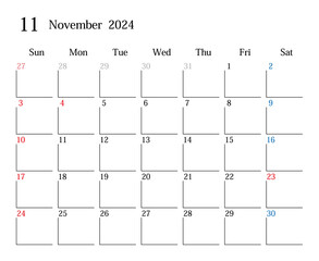 2024年11月、日本のカレンダー	