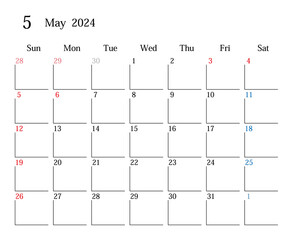 2024年5月、日本のカレンダー	